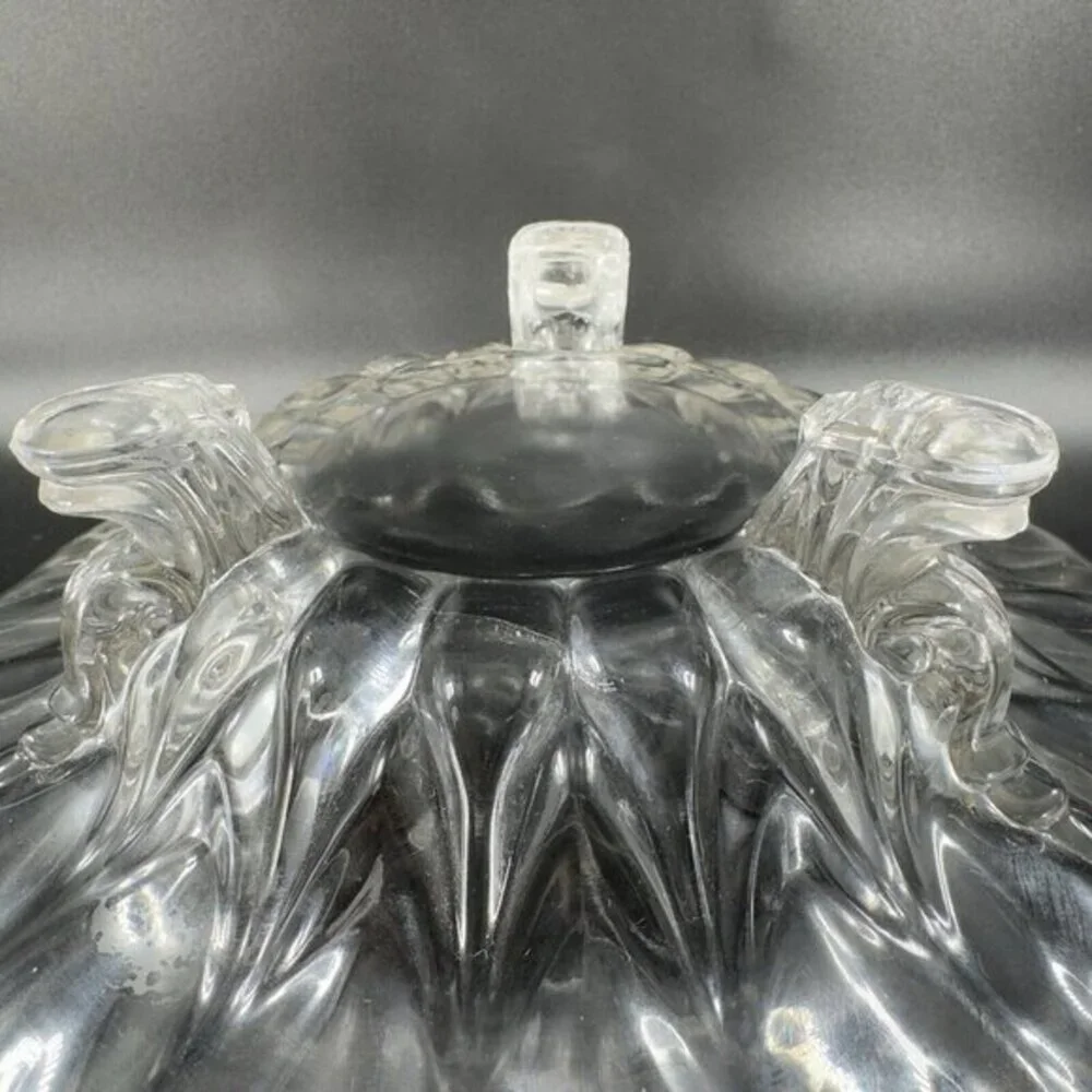 Antique Clear 3 Footed Bowl Dish Janice Glass Green‎ UV Manganese 365nm Glowing